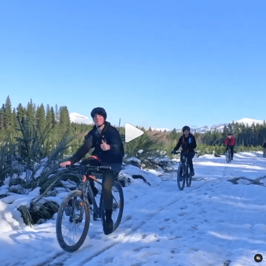 Mountain biking through the snow