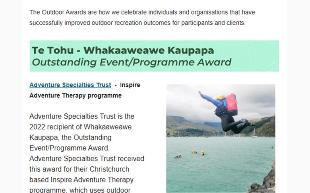 Recreation Aotearoa Award Winner!